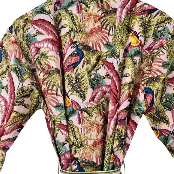 Cotton Block Print Robe Parrots Peacocks Design - Picture 5 of 5